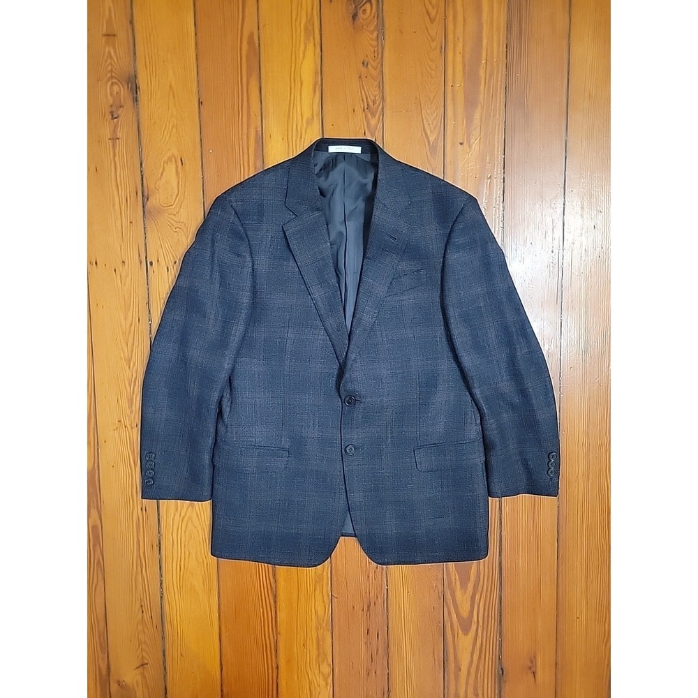 Armani Collezioni Georgio Mens Blazer Size 40 Navy Plaid Italy Wool Blend